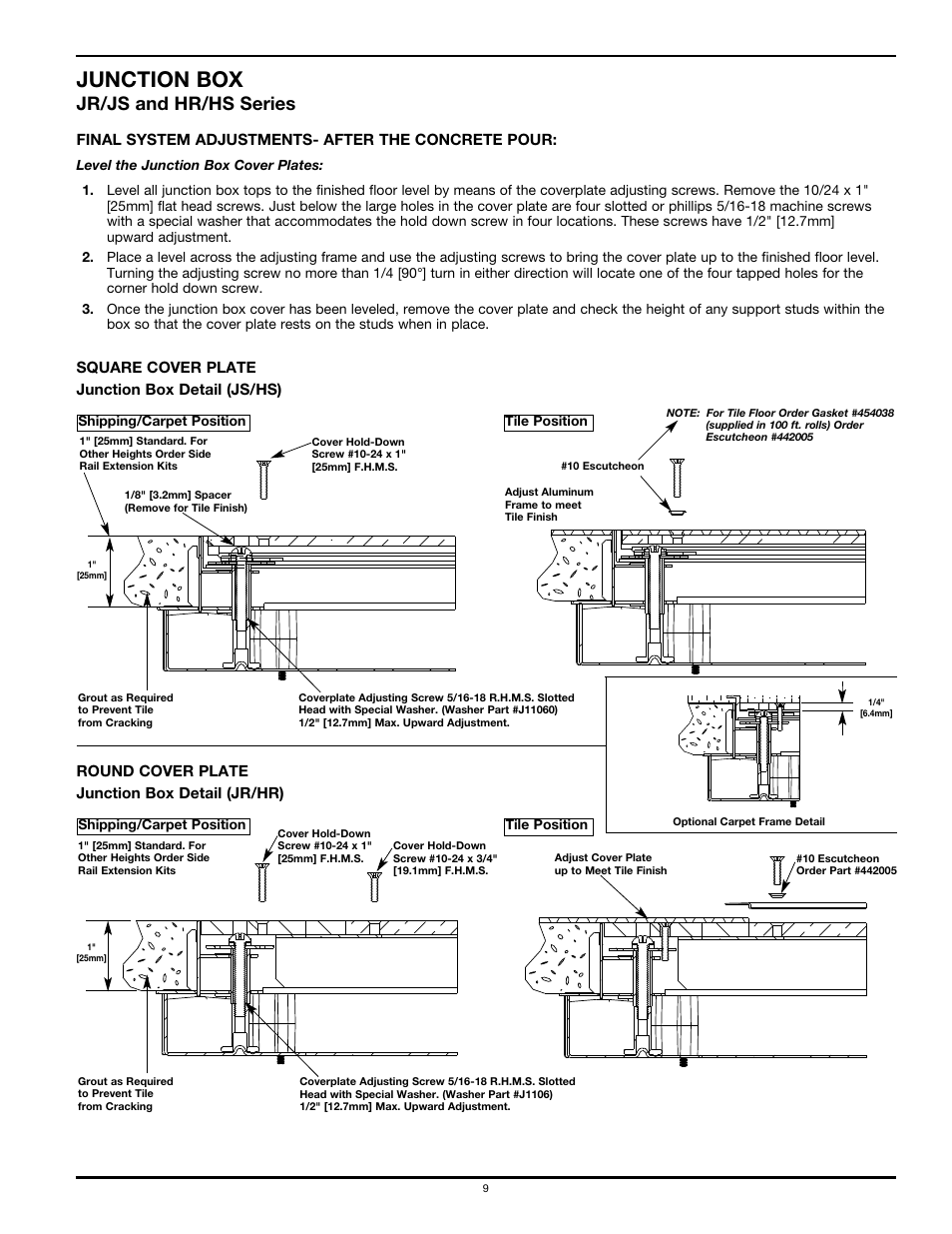 Junction box, Jr/js and hr/hs series | Legrand WKD Pro Series System User Manual | Page 9 / 12