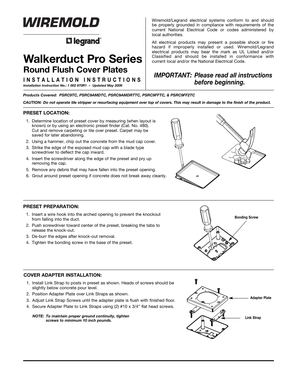 Legrand WKD Pro Series Round Flush Cover Plates User Manual | 4 pages