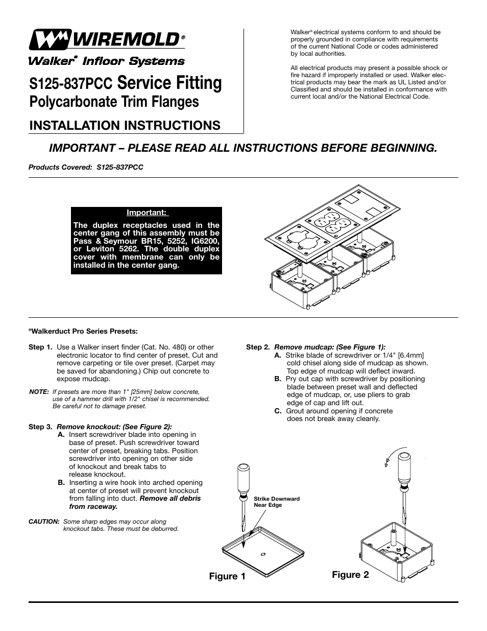 Legrand WKD ProSeries Underfloor Duct Trim Flange User Manual | 2 pages