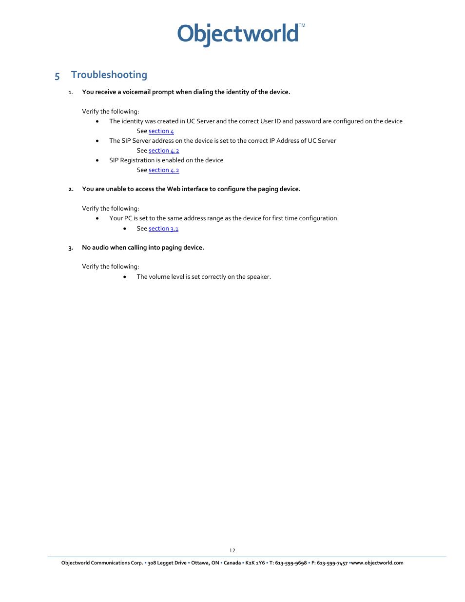 5 troubleshooting | CyberData VoIP Paging/Loudspeaker Amplifier User Manual | Page 14 / 14