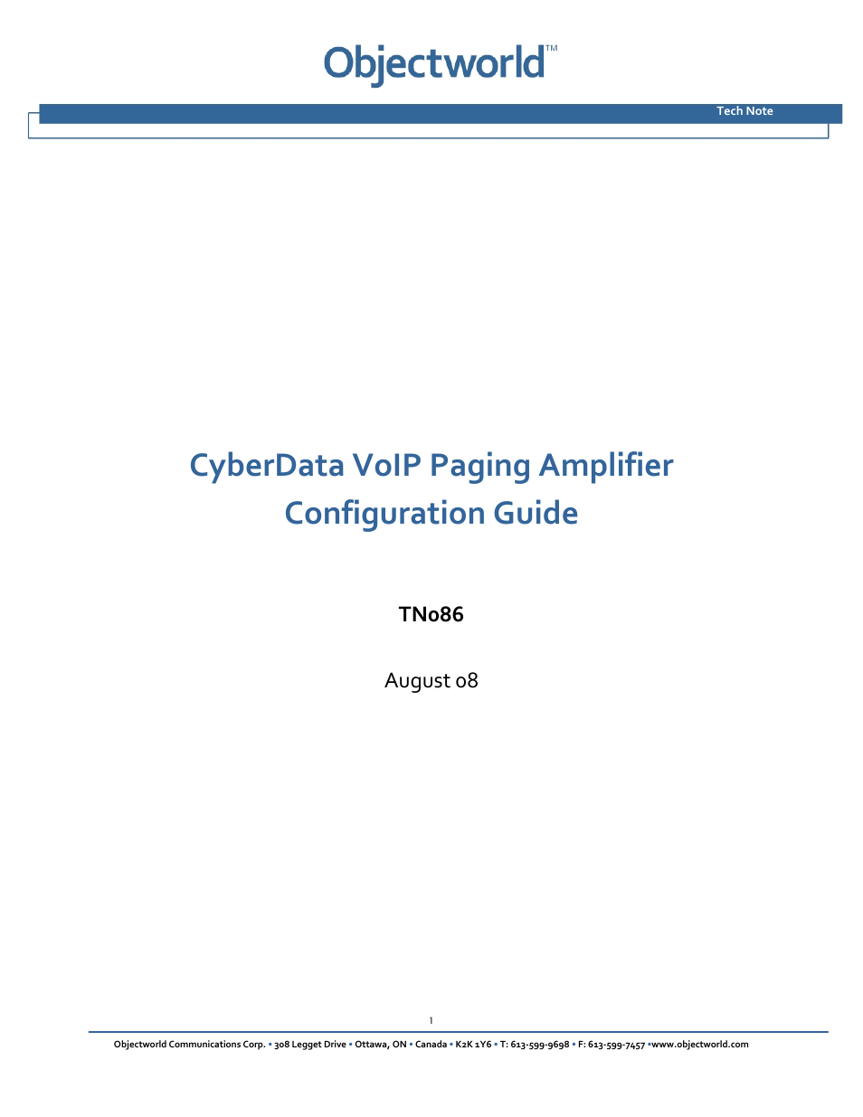 Tn086, August 08 | CyberData VoIP Paging/Loudspeaker Amplifier User Manual | Page 3 / 14