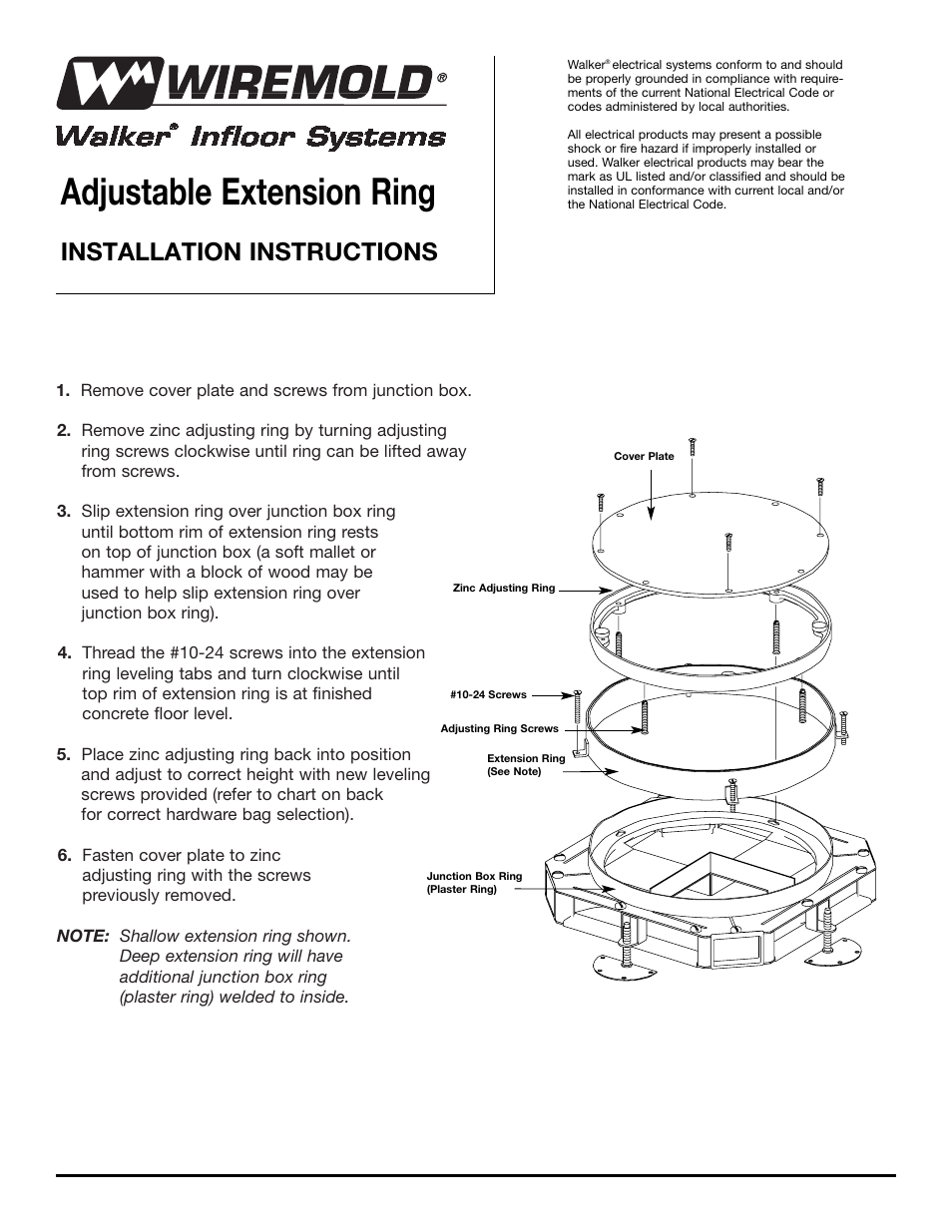 Legrand WKD ProSeries Underfloor Duct Junction Box Bend Radius Control Inserts Installation User Manual | 2 pages