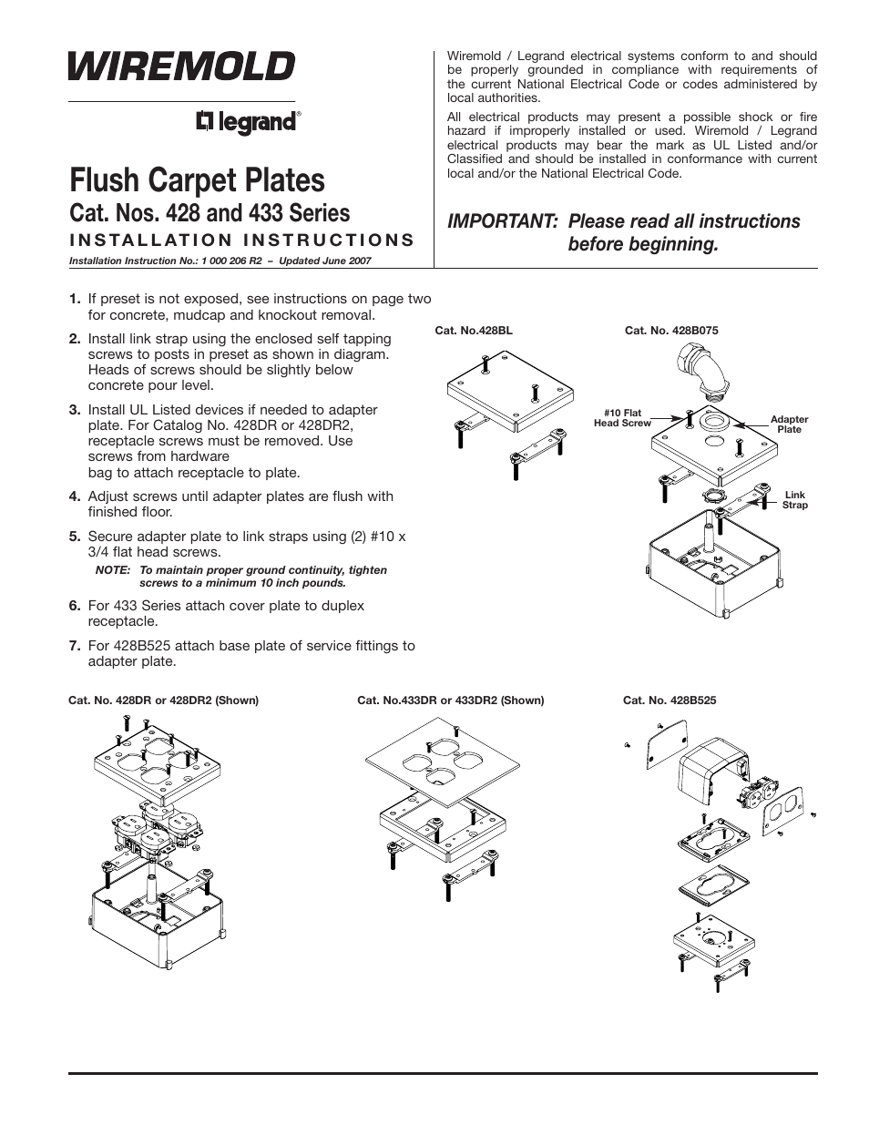 Legrand WKD ProSeries Underfloor Duct Fiber Loop Kit Installation User Manual | 2 pages