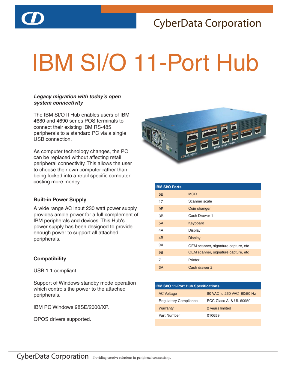 CyberData IBM SI/O User Manual | 2 pages