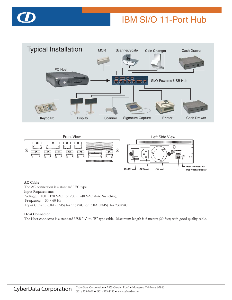 Ibm si/o 11-port hub, Typical installation, Cyberdata corporation | CyberData IBM SI/O User Manual | Page 2 / 2