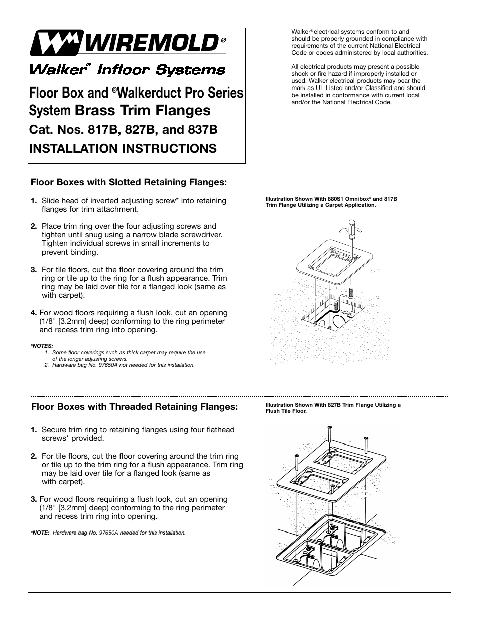 Legrand WKD ProSeries Underfloor Duct Brass Trim Flanges User Manual | 2 pages