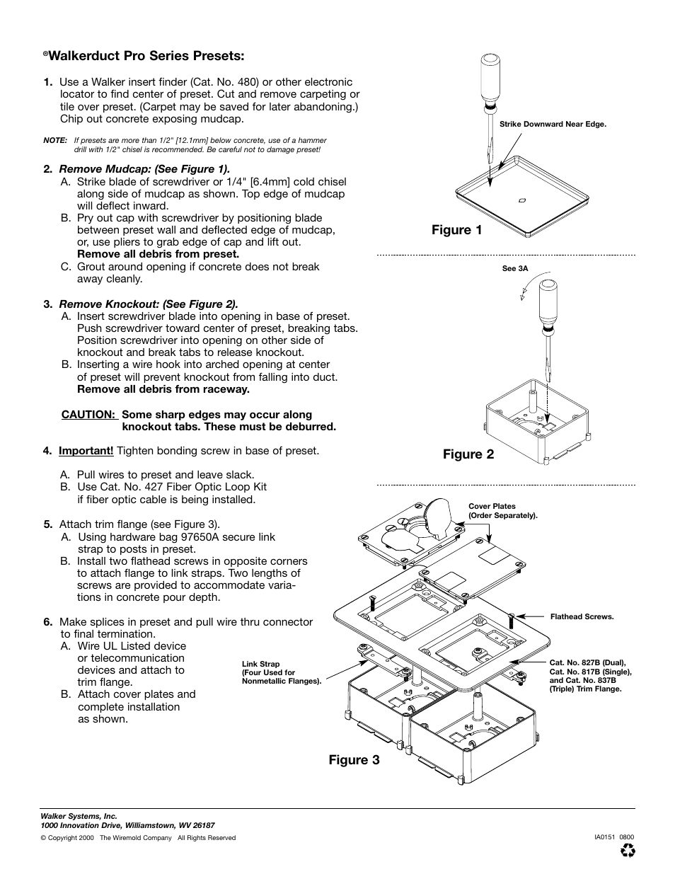 Walkerduct pro series presets, Figure 1 figure 2 figure 3 | Legrand WKD ProSeries Underfloor Duct Brass Trim Flanges User Manual | Page 2 / 2