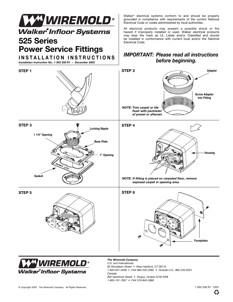 Legrand 525 Series Service Fittings User Manual | 2 pages