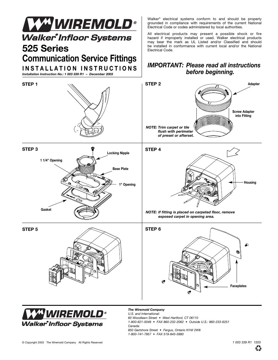525 series communication service fittings | Legrand 525 Series Service Fittings User Manual | Page 2 / 2