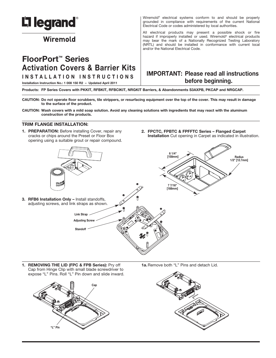 Legrand FP Series Activation Covers User Manual | 8 pages