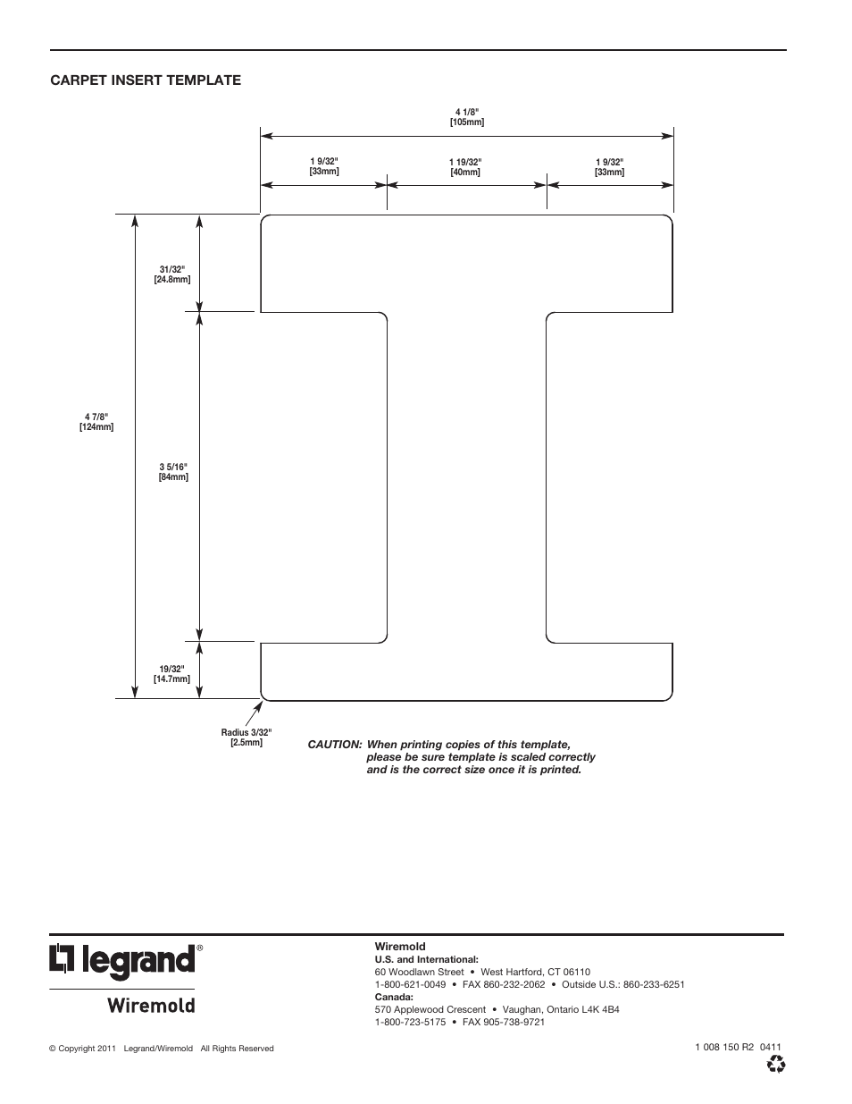 Carpet insert template | Legrand FP Series Activation Covers User Manual | Page 8 / 8