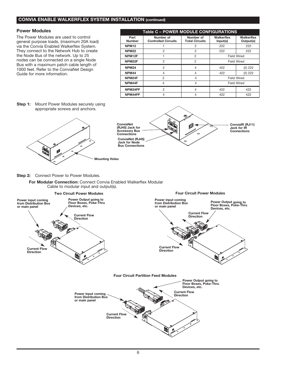 Convia enable walkerflex system installation, Power modules | Legrand Convia Enabled Walkerflex System User Manual | Page 6 / 12