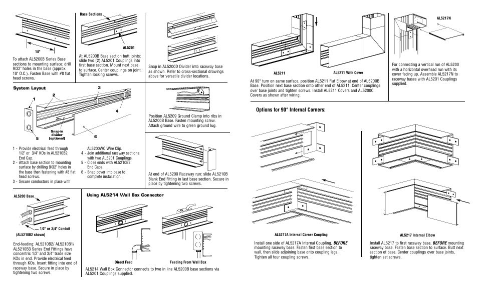 Options for 90° internal corners | Legrand AL5200 Series Aluminum Raceway User Manual | Page 2 / 2