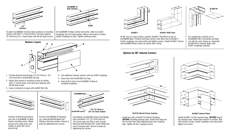 Options for 90° internal corners | Legrand ALA4800 User Manual | Page 2 / 2