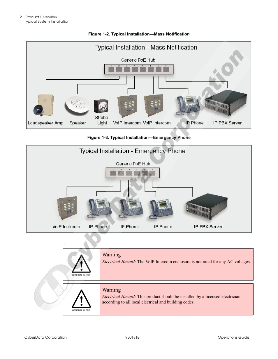 Figure 1-2, Figure 1-3, Warning | CyberData VoIP Intercom User Manual | Page 10 / 48