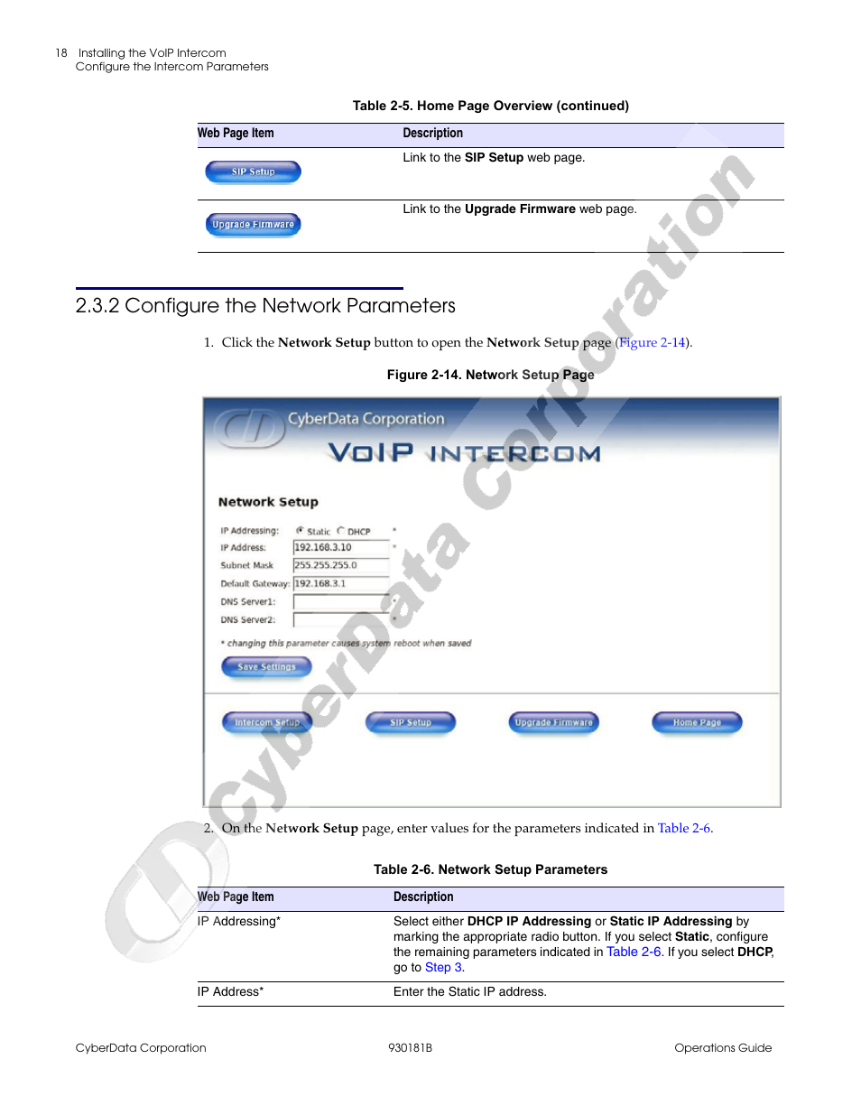 2 configure the network parameters | CyberData VoIP Intercom User Manual | Page 26 / 48