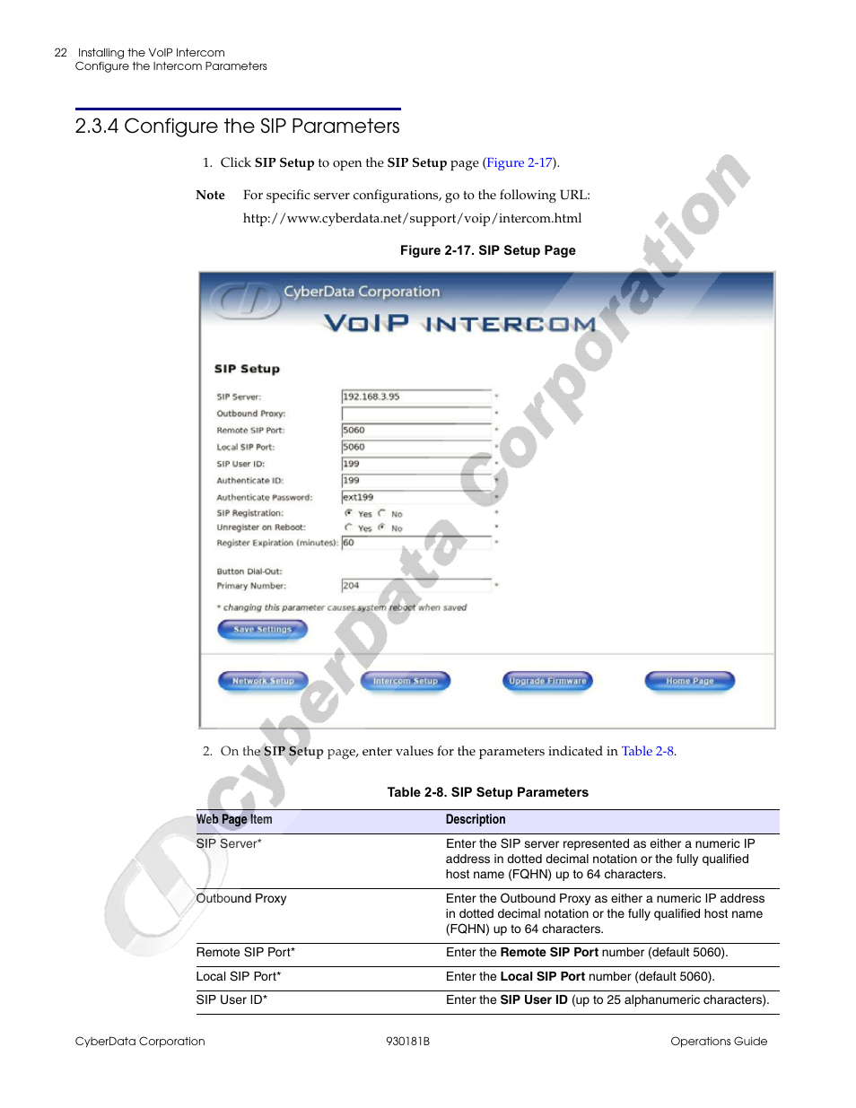4 configure the sip parameters | CyberData VoIP Intercom User Manual | Page 30 / 48