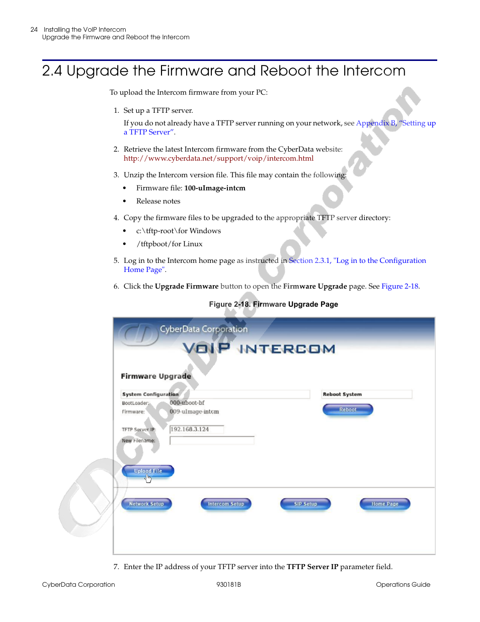 4 upgrade the firmware and reboot the intercom | CyberData VoIP Intercom User Manual | Page 32 / 48