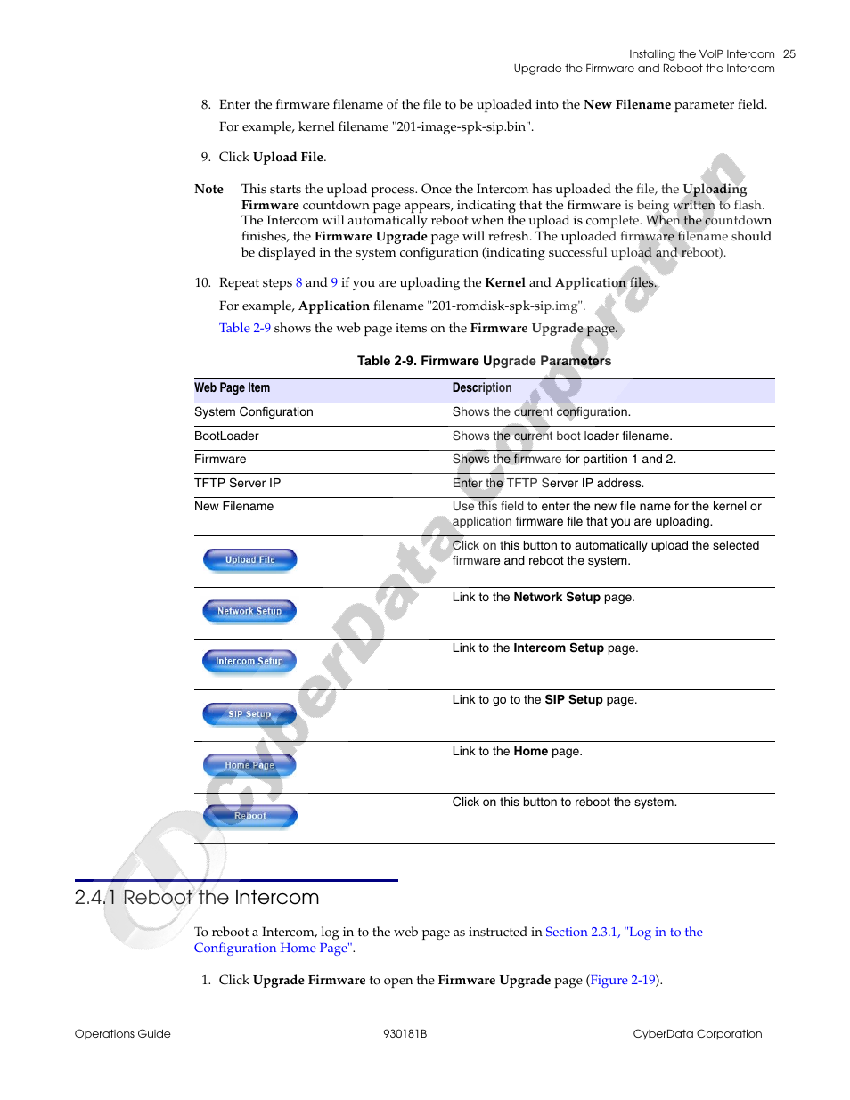1 reboot the intercom | CyberData VoIP Intercom User Manual | Page 33 / 48