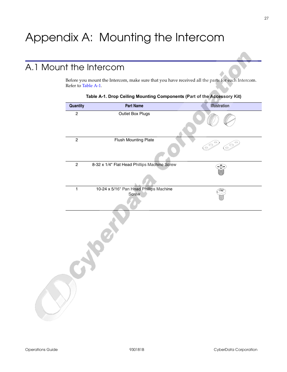 Appendix a: mounting the intercom, A.1 mount the intercom, Appendix a mounting the intercom | CyberData VoIP Intercom User Manual | Page 35 / 48