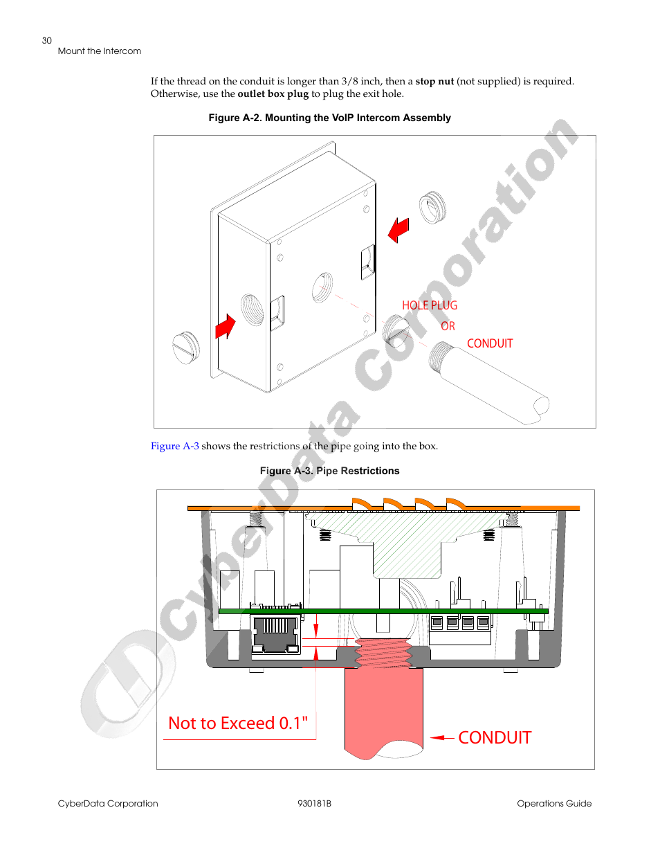 Not to exceed 0.1" conduit | CyberData VoIP Intercom User Manual | Page 38 / 48