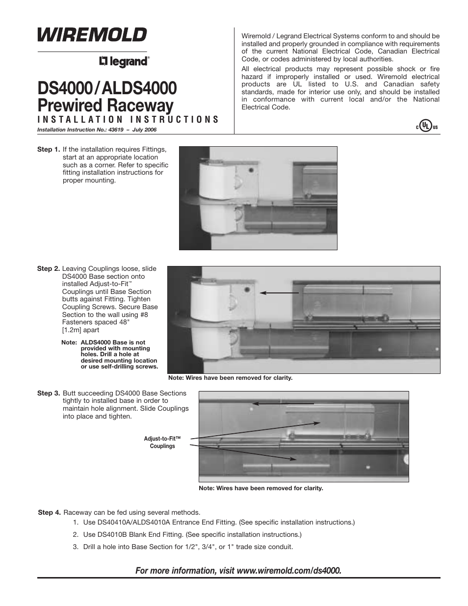 Legrand ALDS4000 Designer Series Large Raceway User Manual | 8 pages