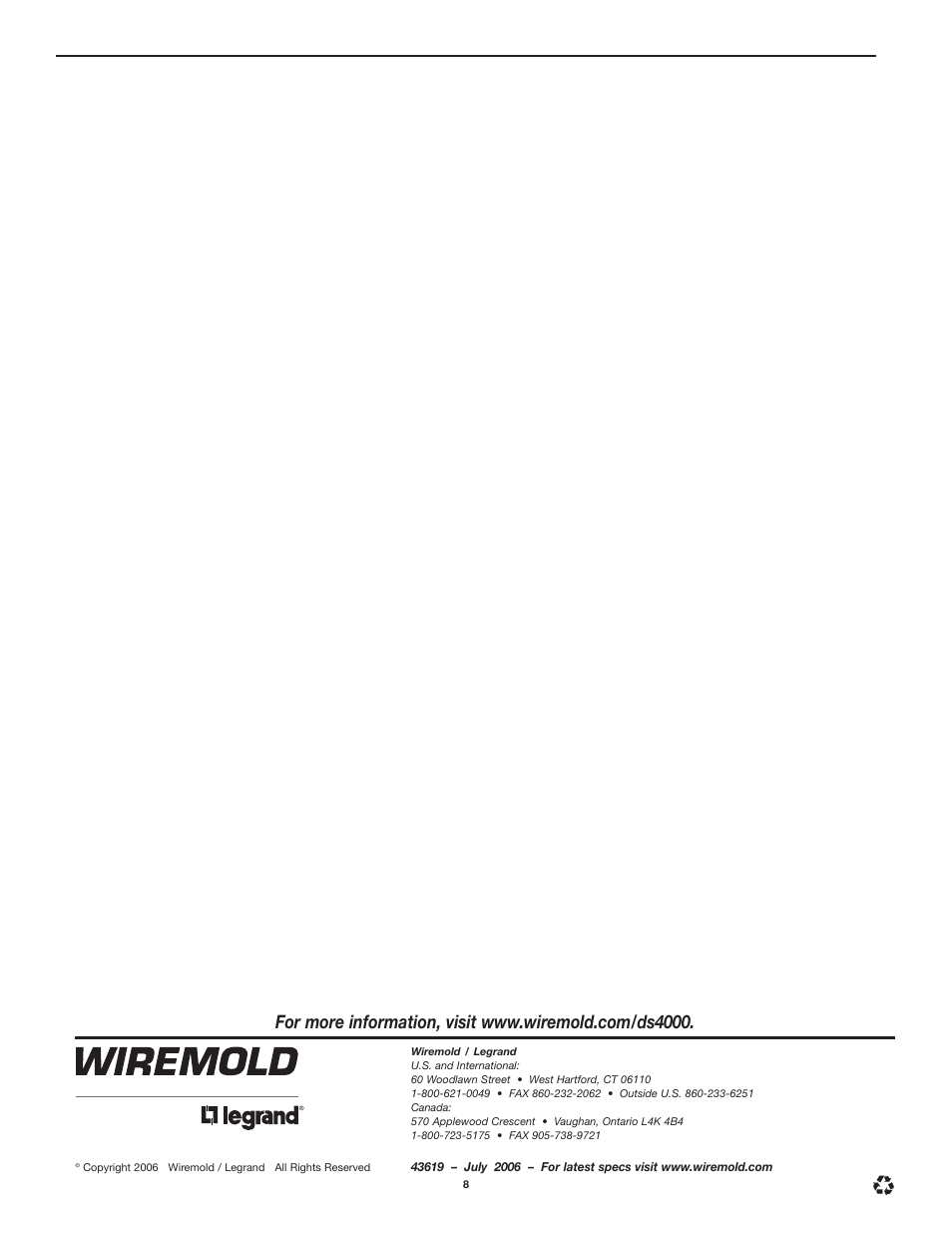 Legrand ALDS4000 Designer Series Large Raceway User Manual | Page 8 / 8