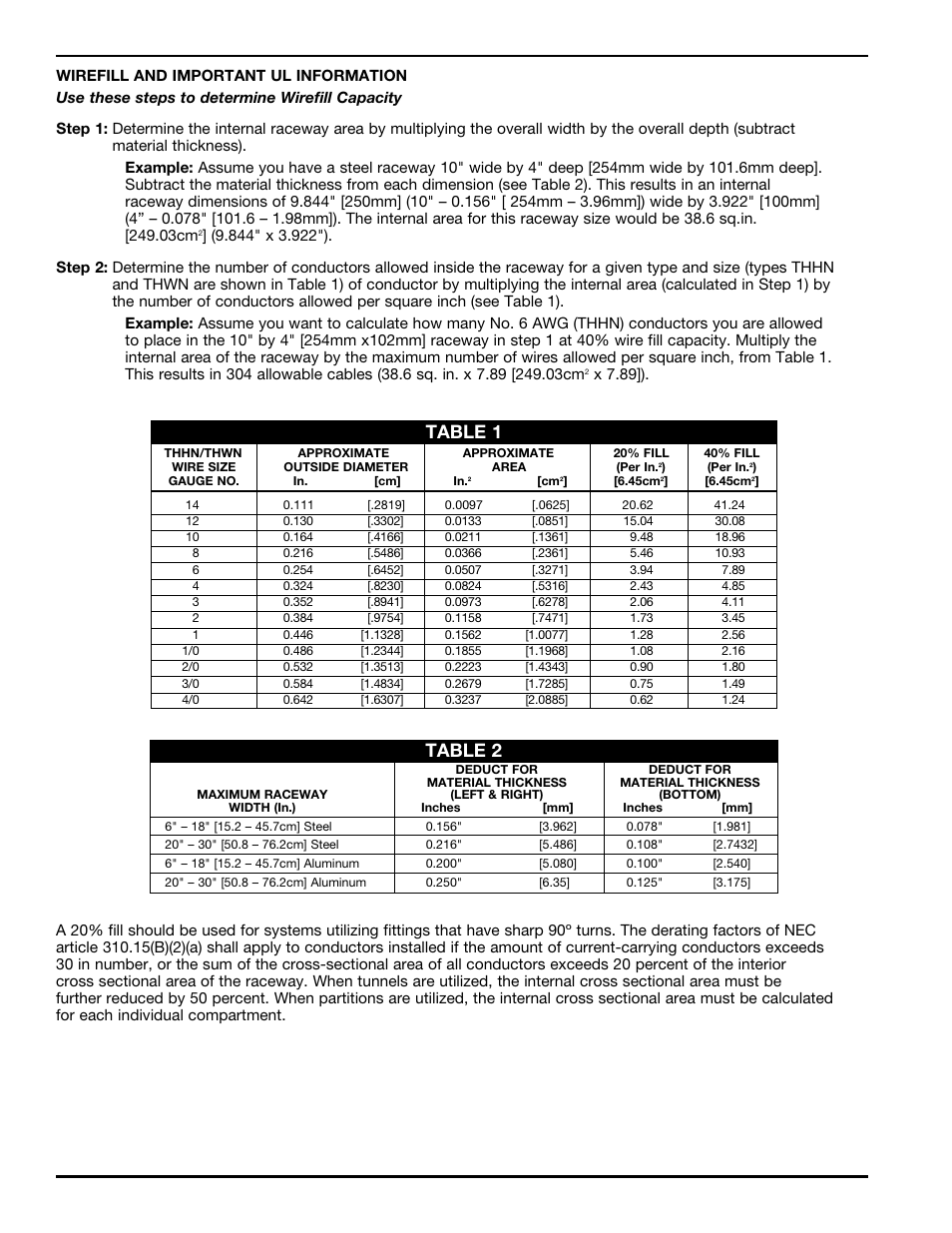 Table 1 table 2 | Legrand Wallduct Medical Raceway System Bodies User Manual | Page 10 / 12