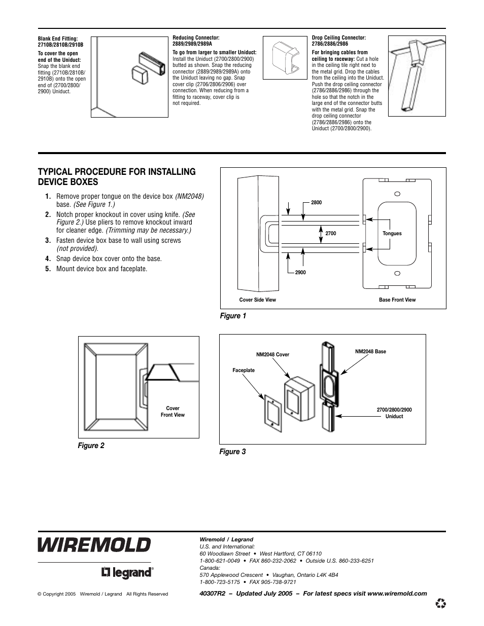 Typical procedure for installing device boxes | Legrand Uniduct 2700 Series Low-Voltage Latching Raceway User Manual | Page 2 / 2