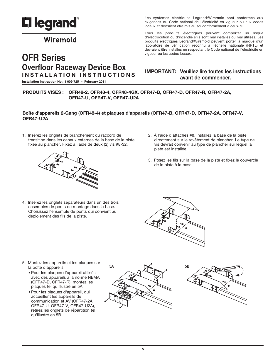 Ofr series, Overfloor raceway device box | Legrand OFR Series Overfloor Raceway Device Boxes User Manual | Page 5 / 12