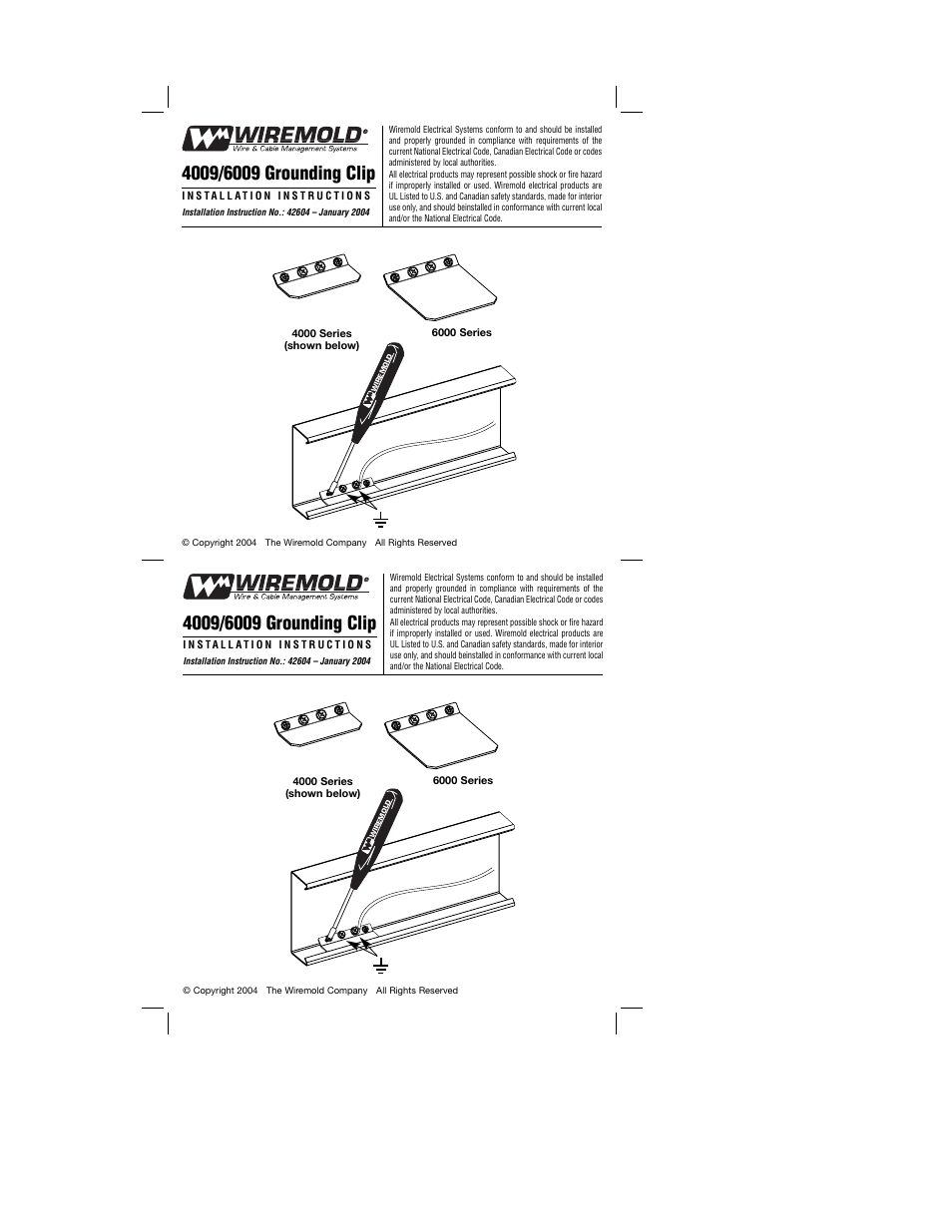 Legrand 4009 Grounding Clip User Manual | 1 page