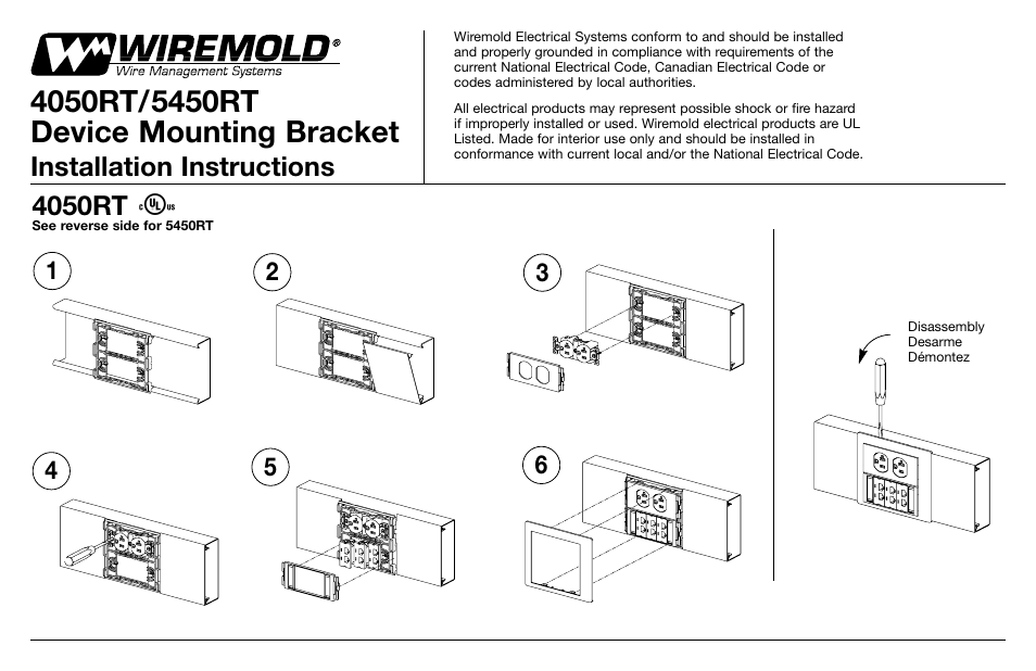 Legrand 4050RT Device Mounting Bracket User Manual | 2 pages