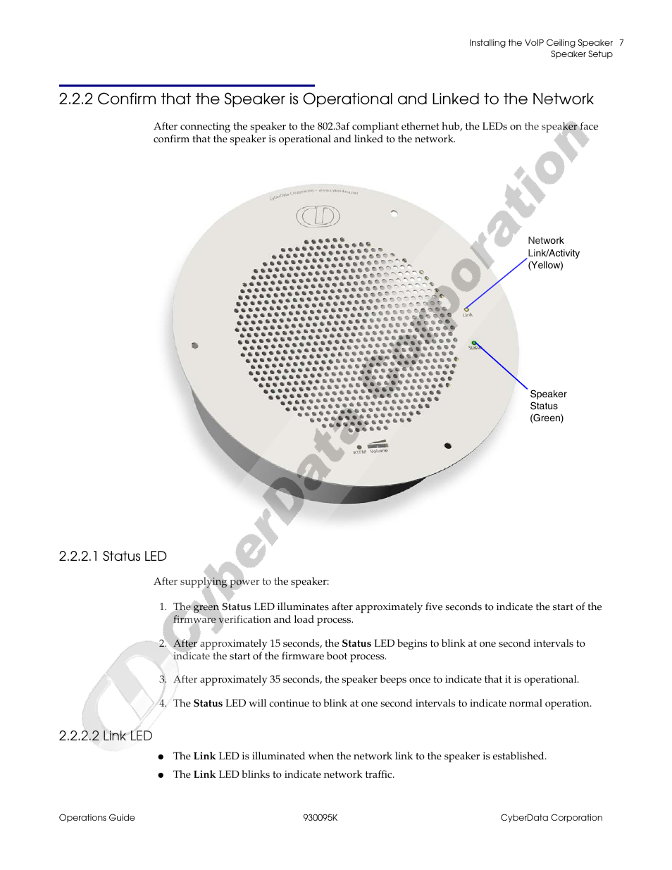 1 status led, 2 link led | CyberData 930095K User Manual | Page 13 / 42