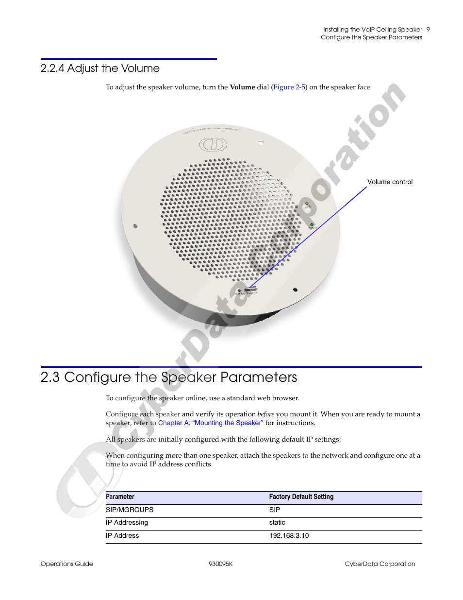 4 adjust the volume, 3 configure the speaker parameters | CyberData 930095K User Manual | Page 15 / 42