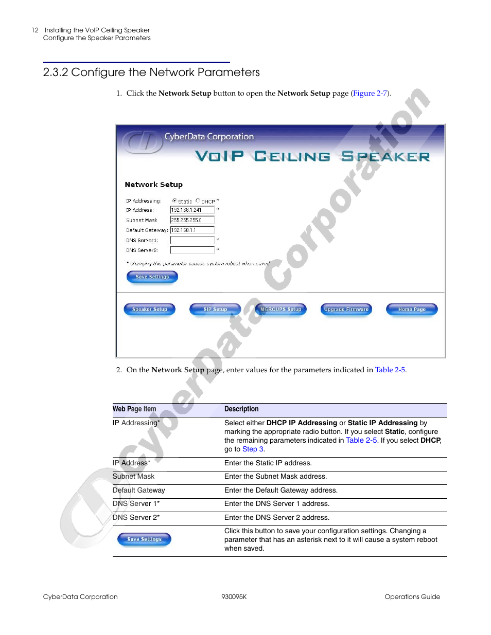 2 configure the network parameters | CyberData 930095K User Manual | Page 18 / 42
