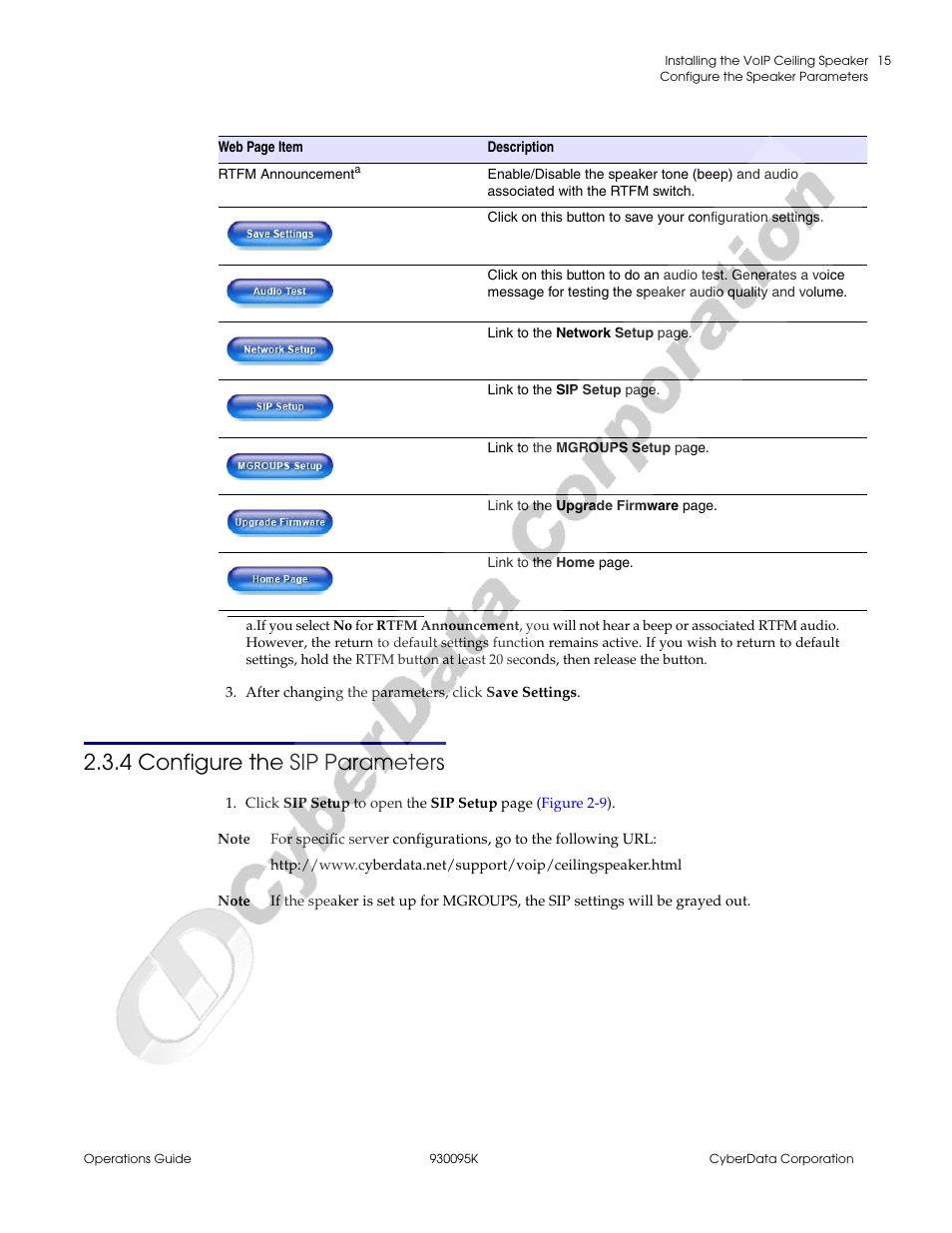 4 configure the sip parameters | CyberData 930095K User Manual | Page 21 / 42