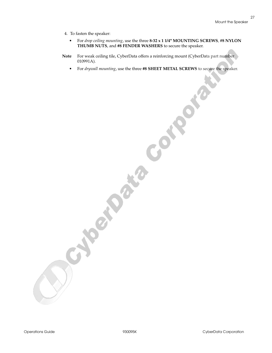 Cyberdata part number 010991a) | CyberData 930095K User Manual | Page 33 / 42