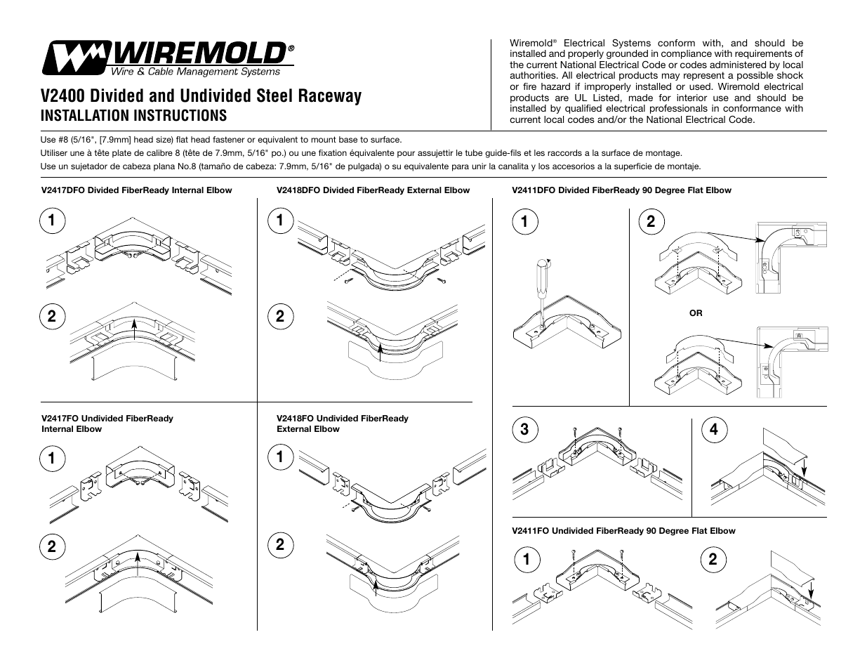 Legrand V2400 Divided and Undivided Steel Raceway v.1 User Manual | 2 pages