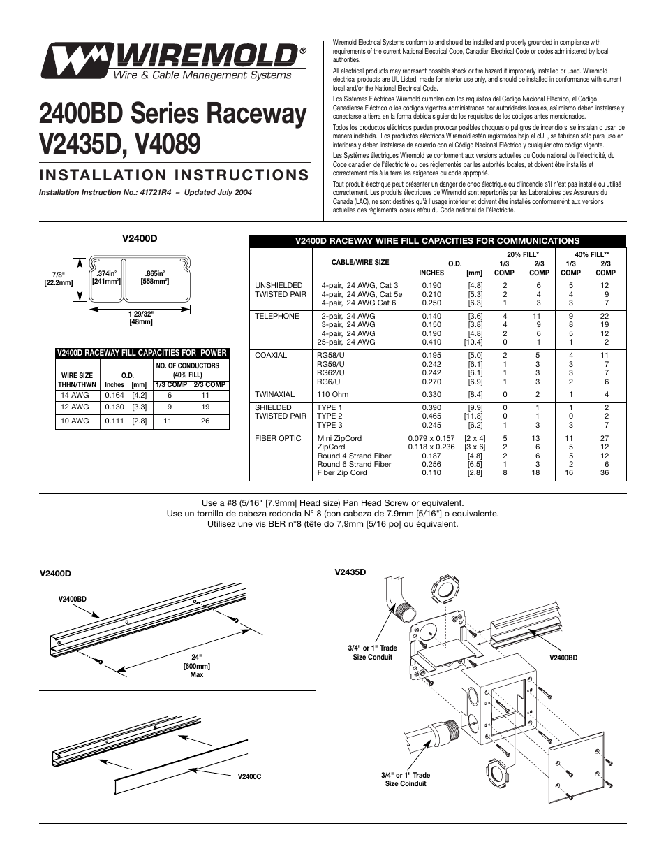 Legrand 2400BD Series Raceway User Manual | 2 pages