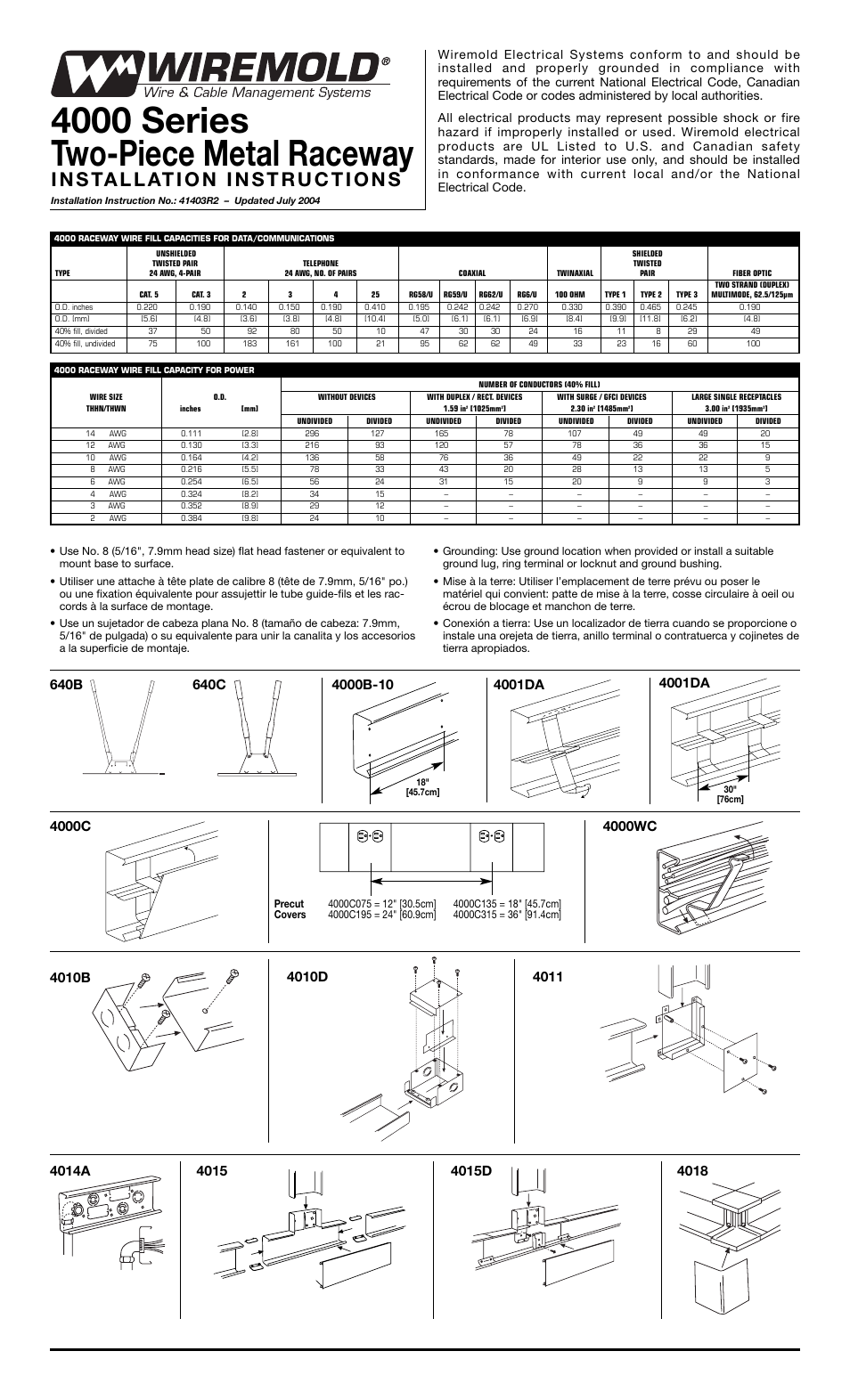 Legrand 4000 Series Two-Piece Metal Raceway User Manual | 2 pages