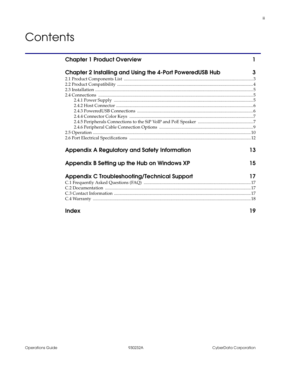 CyberData 4-PORT POWEREDUSB 2.0 HUB 11006 User Manual | Page 3 / 24