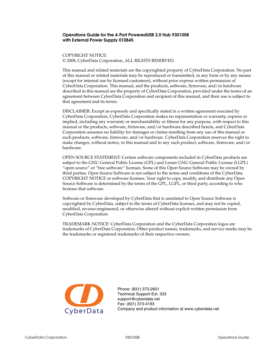 CyberData 10845 User Manual | Page 2 / 24