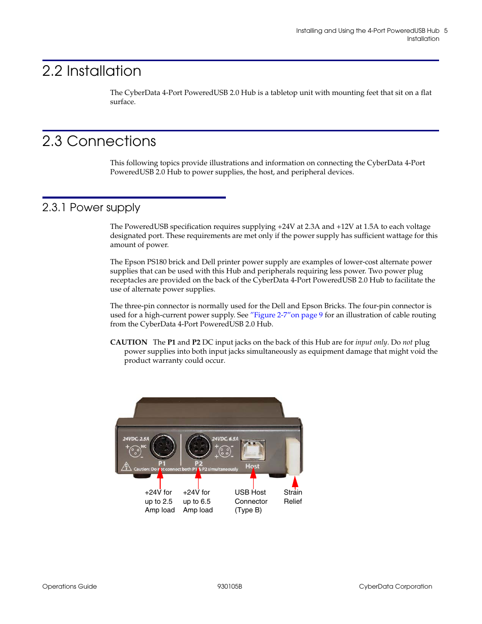 2 installation, 3 connections, 1 power supply | 2 installation 2.3 connections | CyberData 10845 User Manual | Page 9 / 24