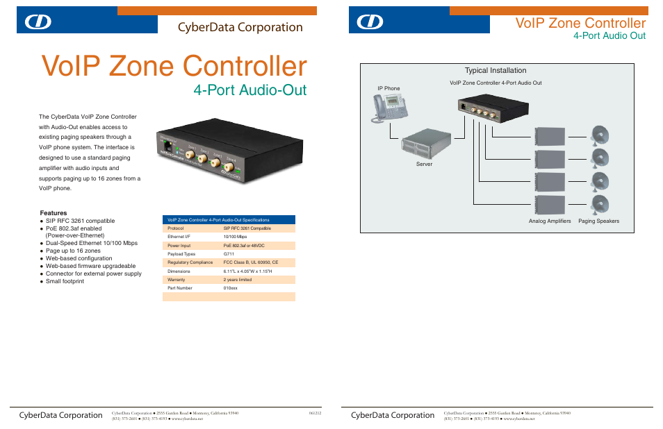 CyberData 4-Port User Manual | 1 page