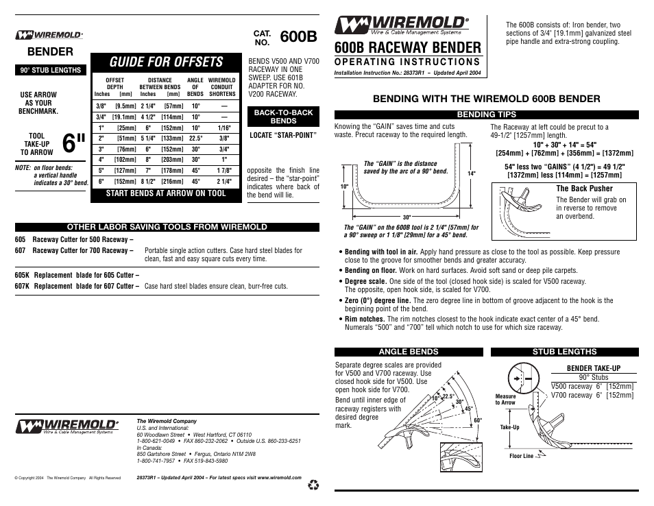 Legrand 500 Series Small Raceway Bender Operation User Manual | 2 pages