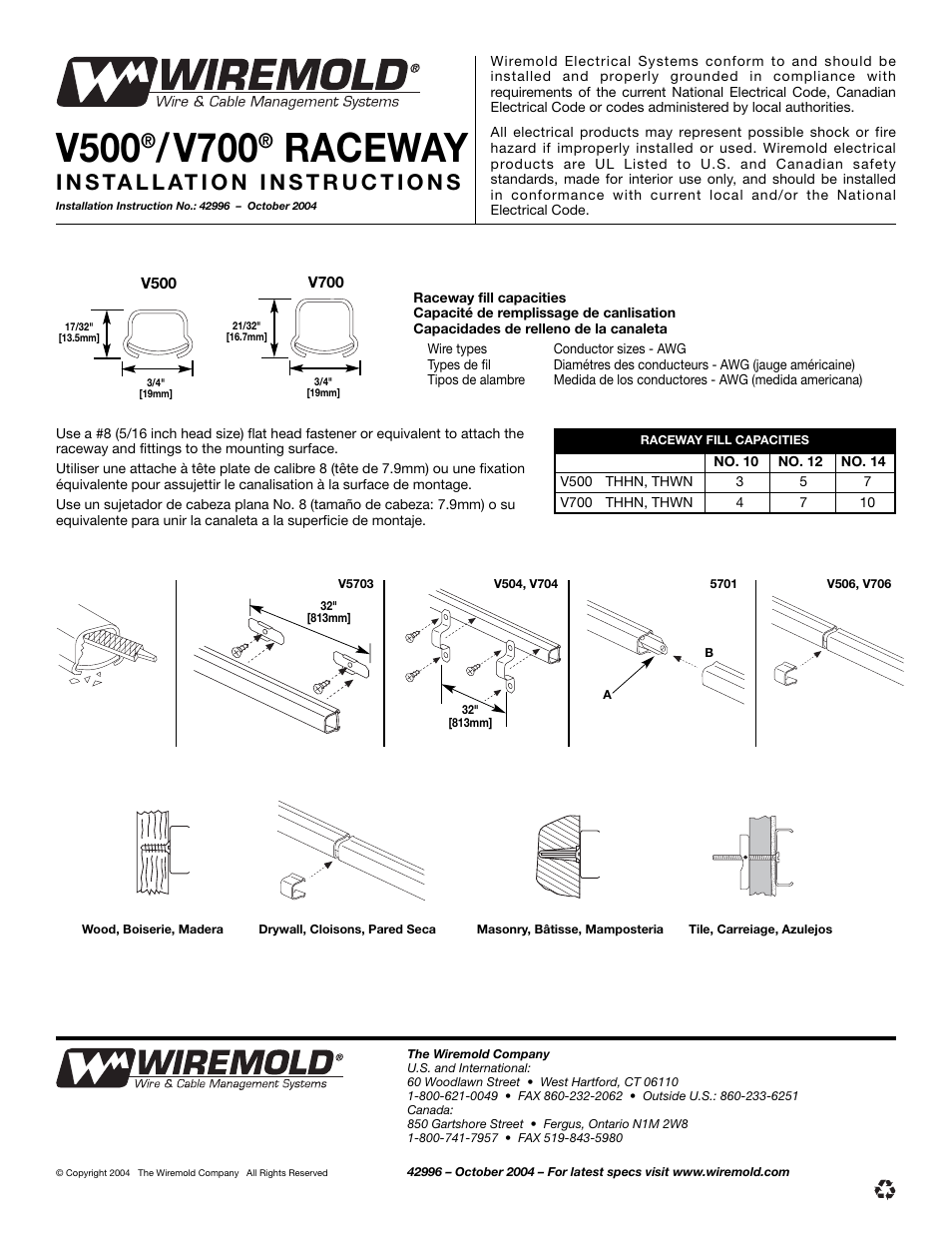 Legrand V500 Raceway User Manual | 1 page