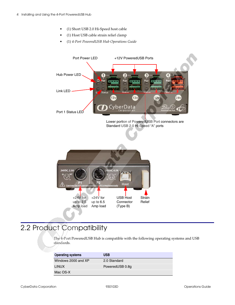 2 product compatibility, Section 2.2, "product compatibility | CyberData Hub User Manual | Page 8 / 26