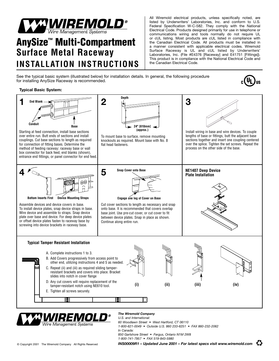 Legrand NE AnySize Multi-Compartment Surface Metal Raceway User Manual | 1 page