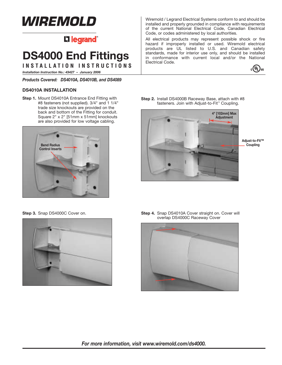 Legrand DS4000 End Fittings User Manual | 4 pages