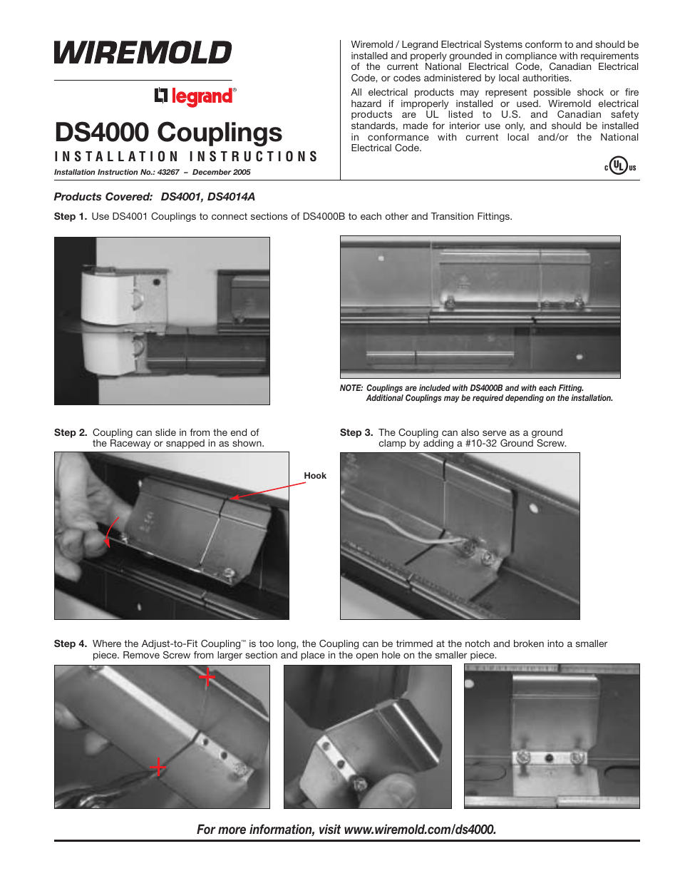 Legrand DS4000 Couplings User Manual | 2 pages